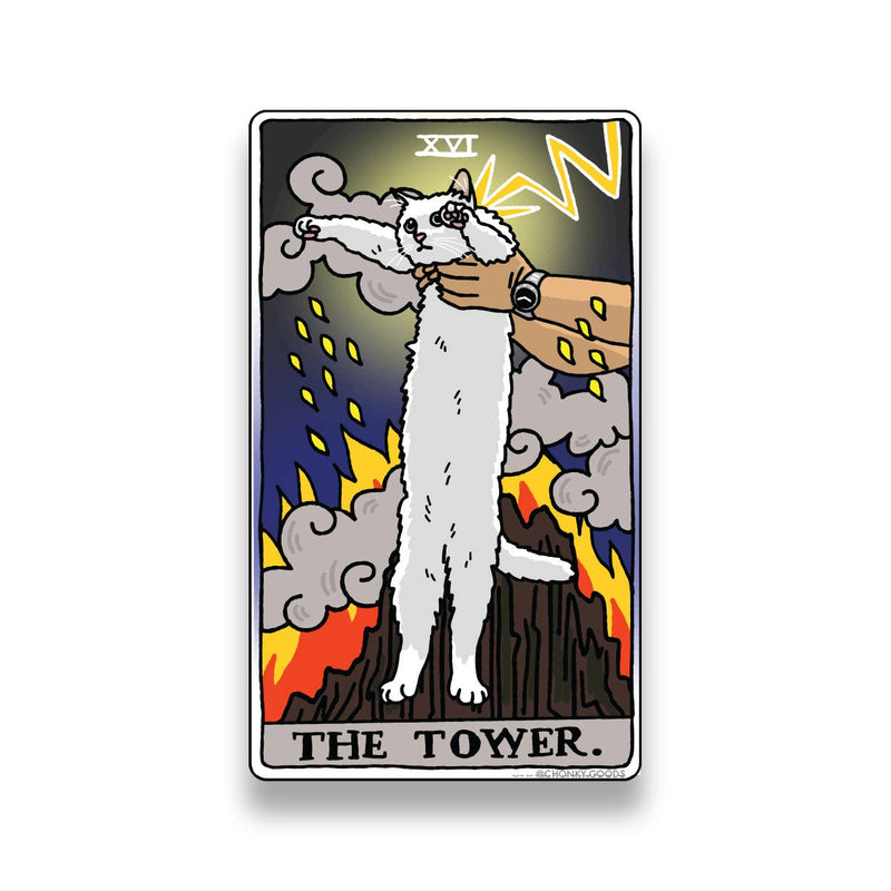 Tarot Cat Meme Sticker - The Tower