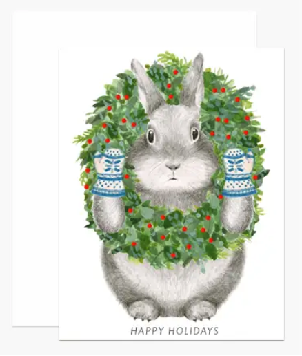 Bunny With Wreath Holiday Card
