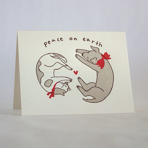 Peace on Earth Cat and Dog Holiday Card