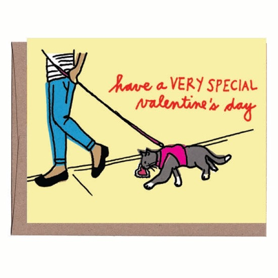 Cat on a Leash Valentine Card