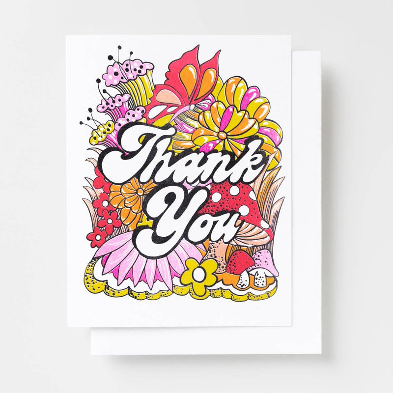 Thank You Floral Risograph Card