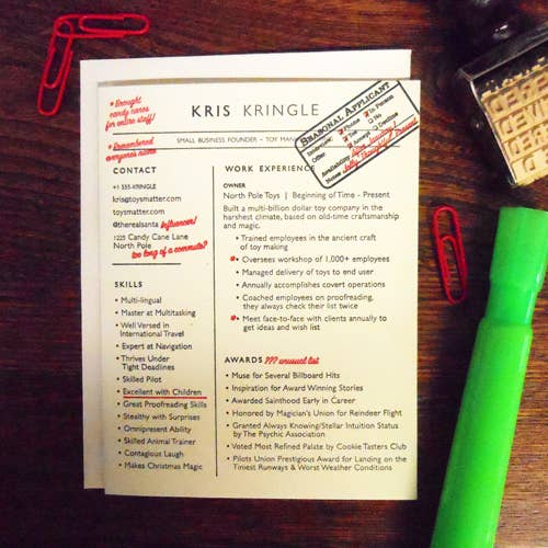 Kris Kringle Resume Card