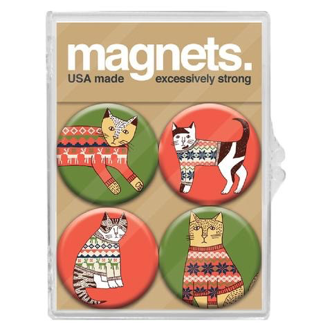 Holiday Sweater Cats Magnet Set
