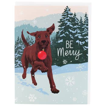 Chocolate Lab In Snow Christmas Card - Box of 10