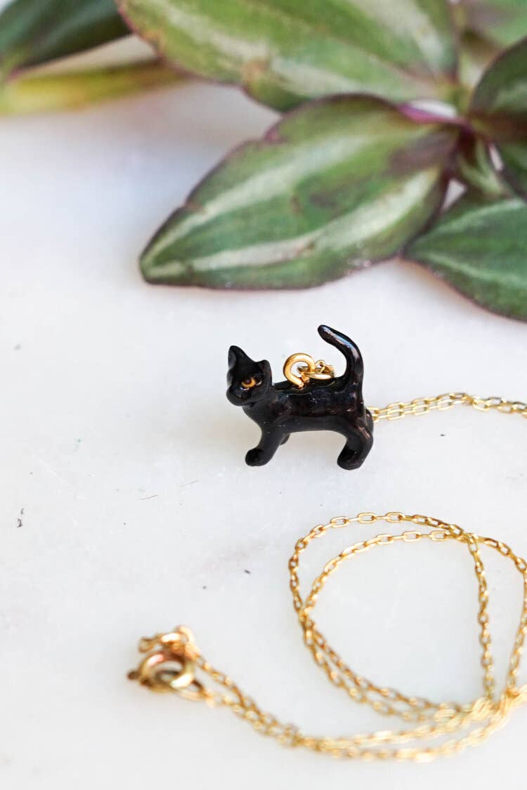 Tiny Rufio Black Cat Necklace