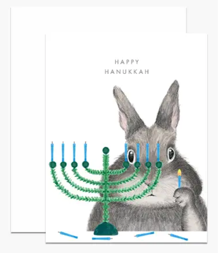 Hanukkah Menorah Bunny Card