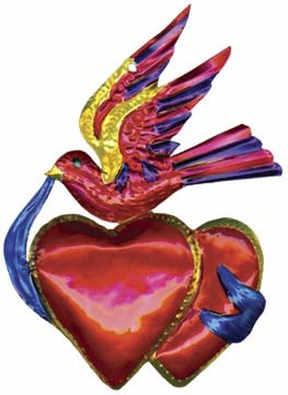 Hearts and Bird Tin Ornament