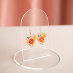 Translucent Floral Heart Earrings with Pizza Donkey - Pink