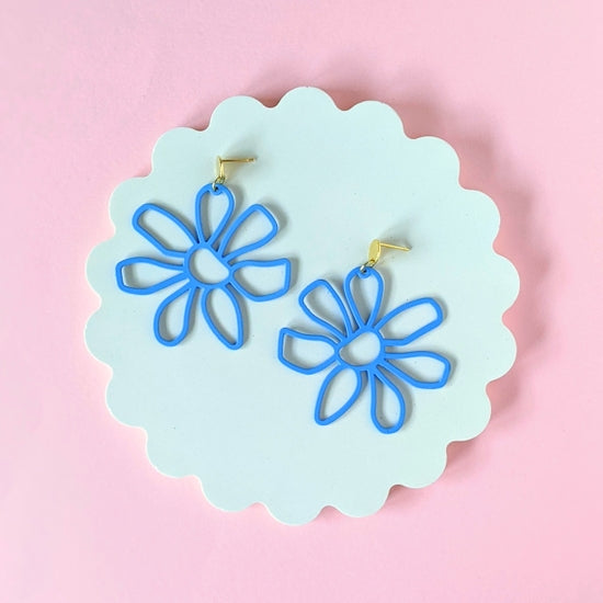 Flower Doodle Earrings - Blue