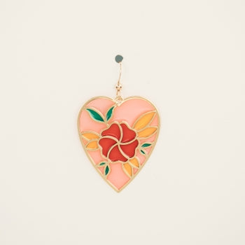 Translucent Floral Heart Earrings with Pizza Donkey - Pink