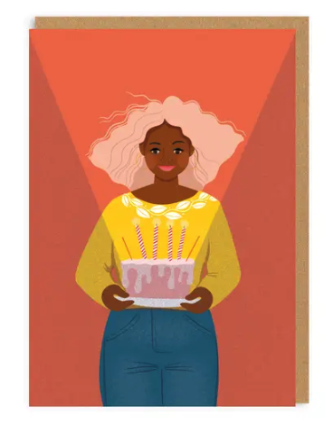Girl With Cake Birthday Card
