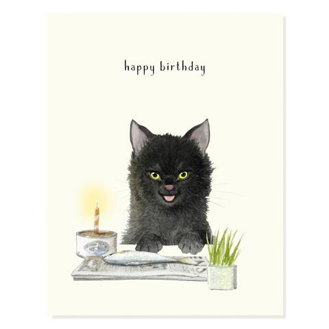 Fish Cake (Black Cat) Birthday Card