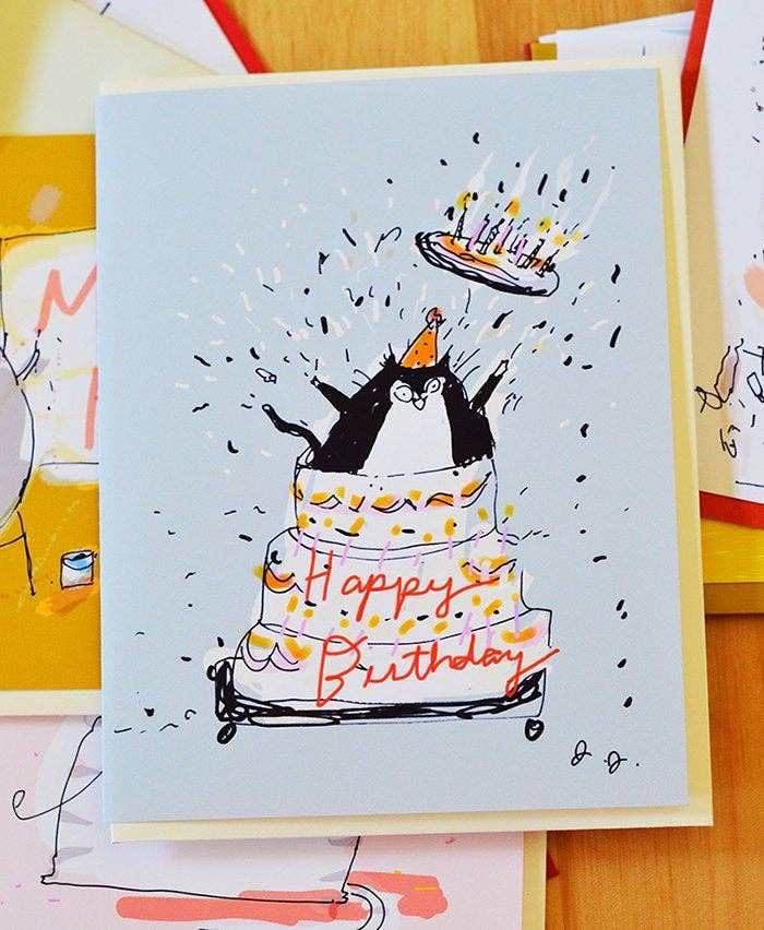 Giant Cake Cat Birthday Card