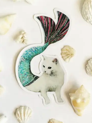 White Cat Mermaid Sticker
