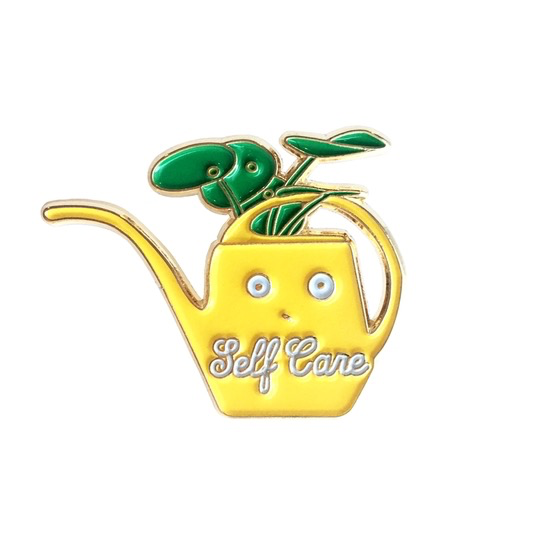 Self Care Vintage Yellow Watering Can Enamel Pin