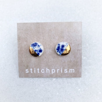 Studs - Small Circle Studs - Blue Speckle + Gold