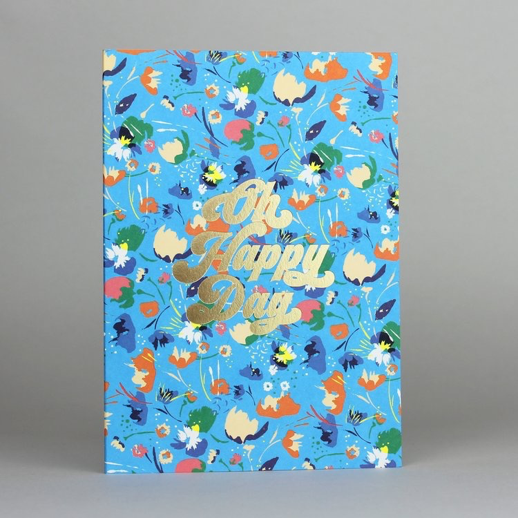 Oh Happy Day With Floral Gold Foil Greeting Card