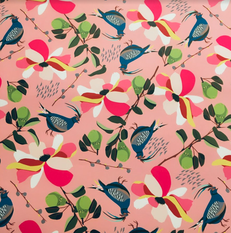 Pink Partridge Pear Tree Wrap Paper Sheet (pick up only)