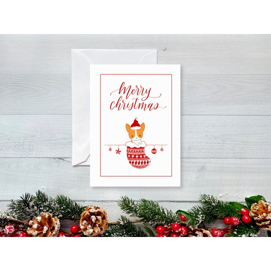 Merry Christmas Corgi Stocking Greeting Card