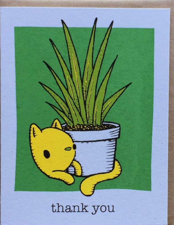 Cat and Plant Thank You Card