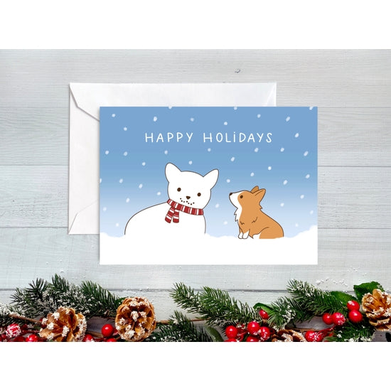 Snow Corgi Happy Holidays Greeting Card