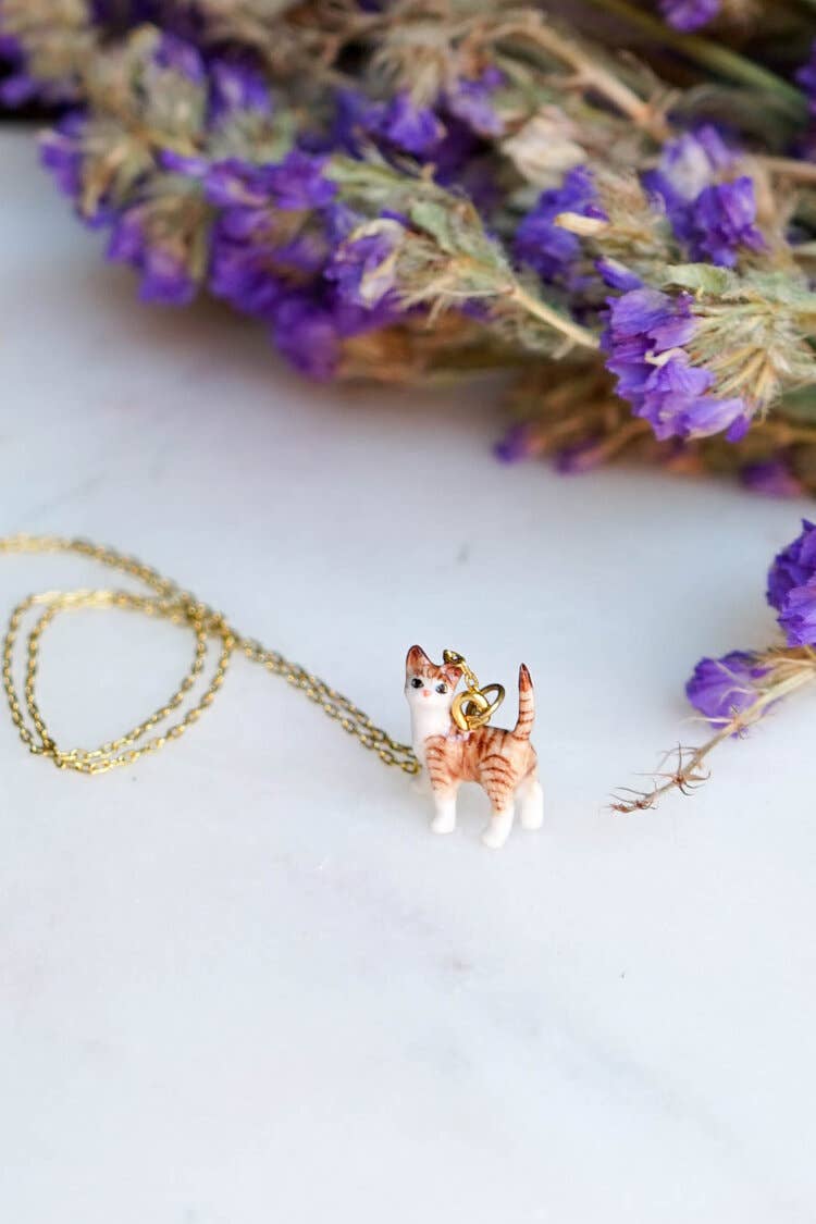 Tiny Preston Tabby Cat Necklace