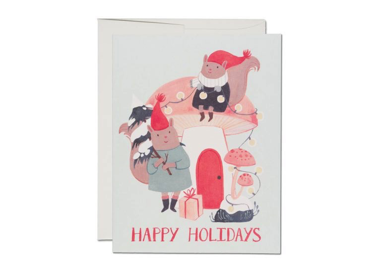 Mushroom & Squirrels Holiday Card
