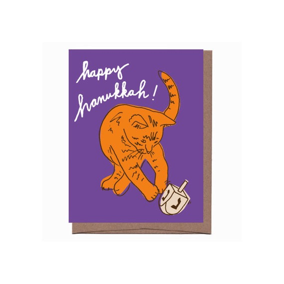 Dreidel Cat Hanukkah Card