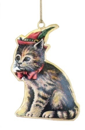 Kitten with Red Hat Ornament