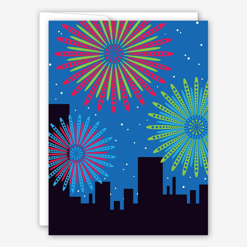 Fireworks Over City New Year Card