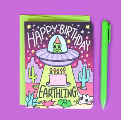 Happy Birthday Earthling Alien Birthday Card