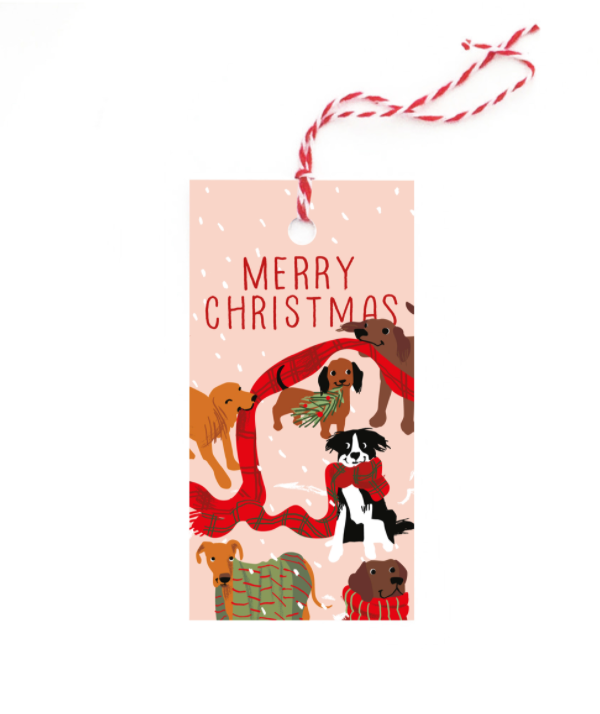 Dogs And Christmas Scarves. Pack of 10 Threaded Gift Tags