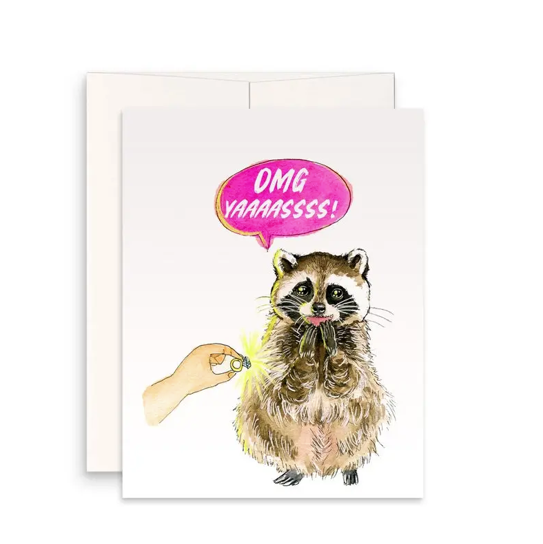 Yaaas Engaged Raccoon Card