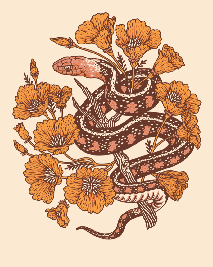 Snake + Poppies Giclee Print (8x10")