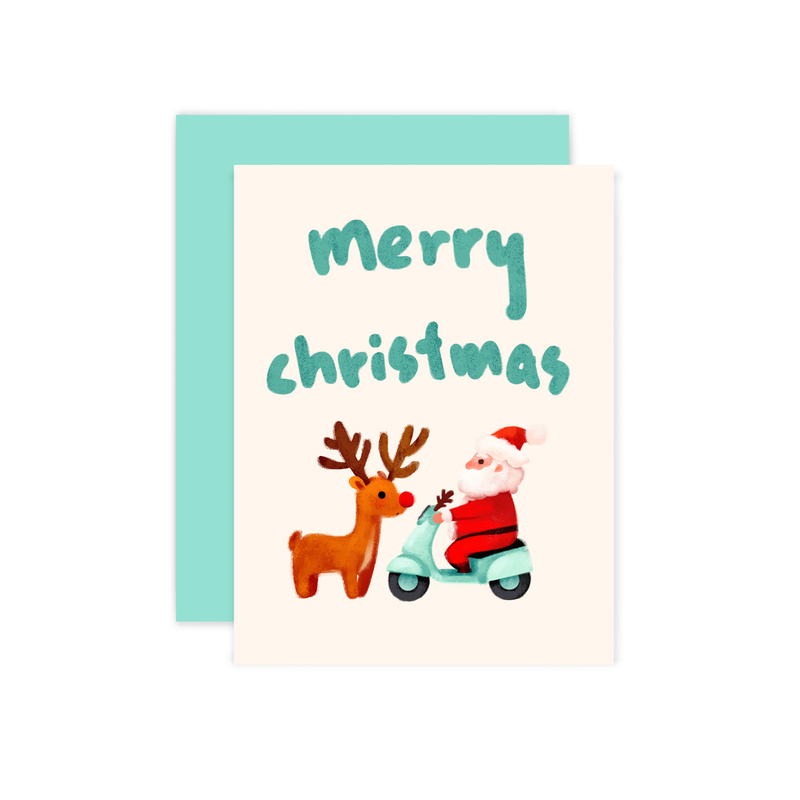 Vespa Santa and Reindeer Holiday Card