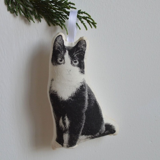 Plush Black and White Kitten Ornament
