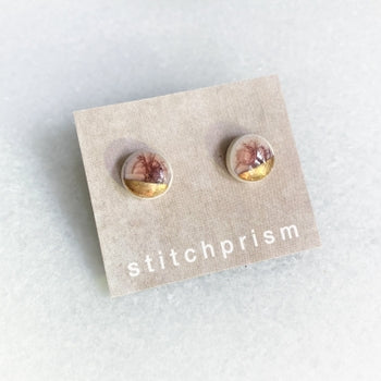Studs - Glass Crackle - Small Circle - Purple + Gold