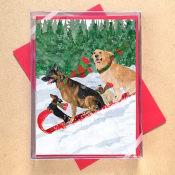 Dog Toboggan Boxed Holiday Cards