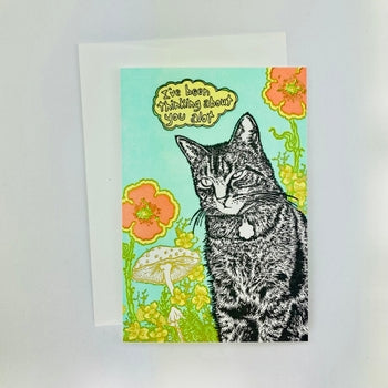 I've Been Thinking About You a Lot Cat & Flowers Card