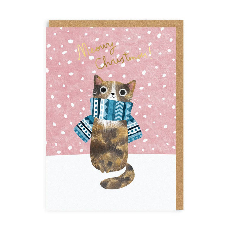 Tabby Cat Blue Scarf Card