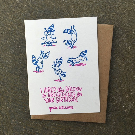 Breakdancing Raccoon Birthday Card