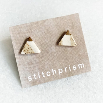 Studs - Triangle - Tan + White Speckle + Gold