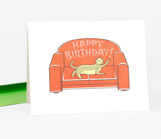 Fickle Hill Letterpress - Happy Birthday Cat on Sofa