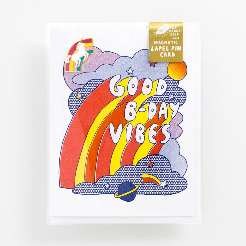 Good B-Day Vibes Birthday Card and Pin Set